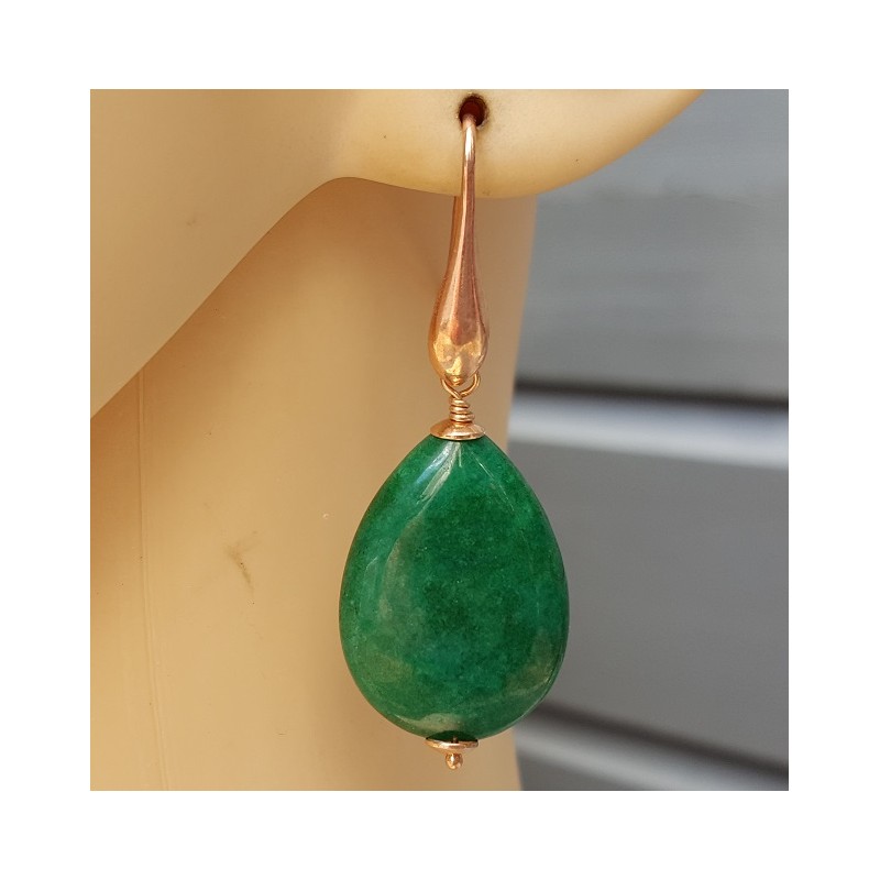 Oorbellen met gladde Emerald groene Jade briolet