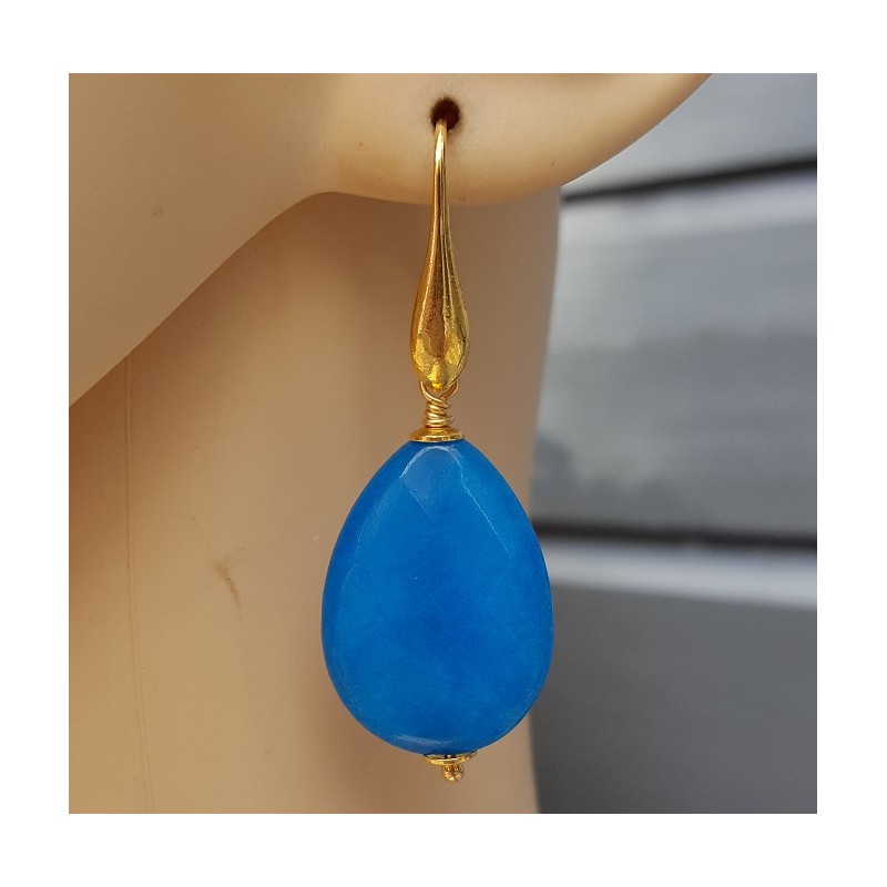 Oorbellen met facet oceaan blauwe Jade briolet