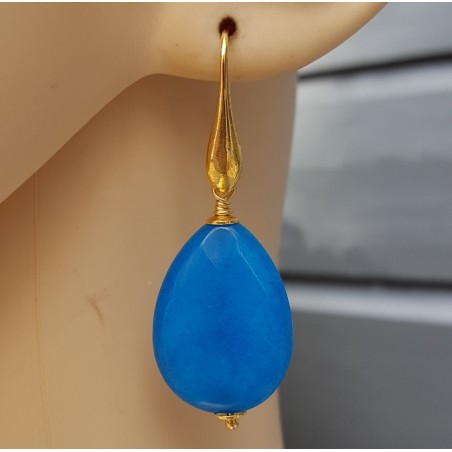 Oorbellen met facet oceaan blauwe Jade briolet