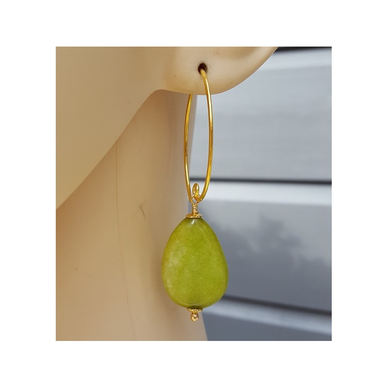 Oorbellen met gladde appeltjes groene Jade