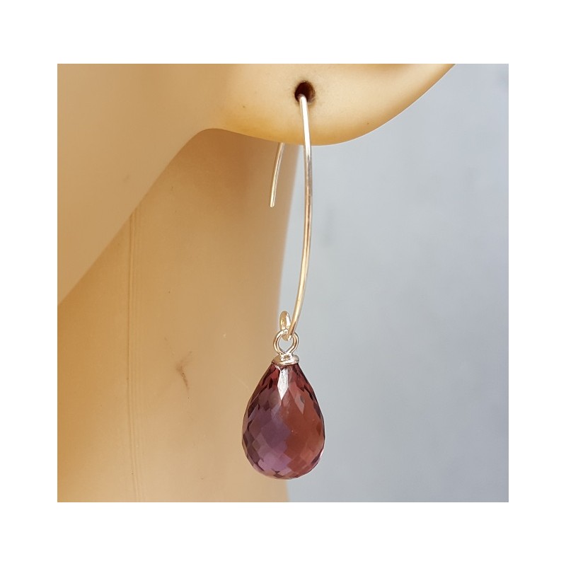 Zilveren oorbellen met Amethist quartz briolet