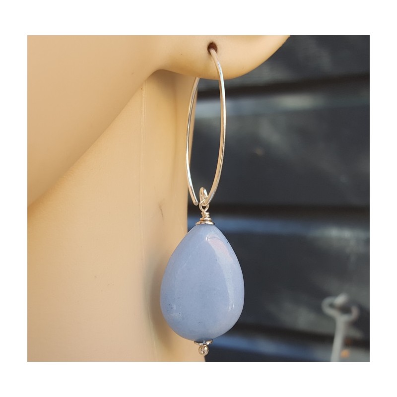 Oorbellen met gladde licht blauwe Jade