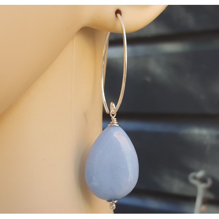 Oorbellen met gladde licht blauwe Jade