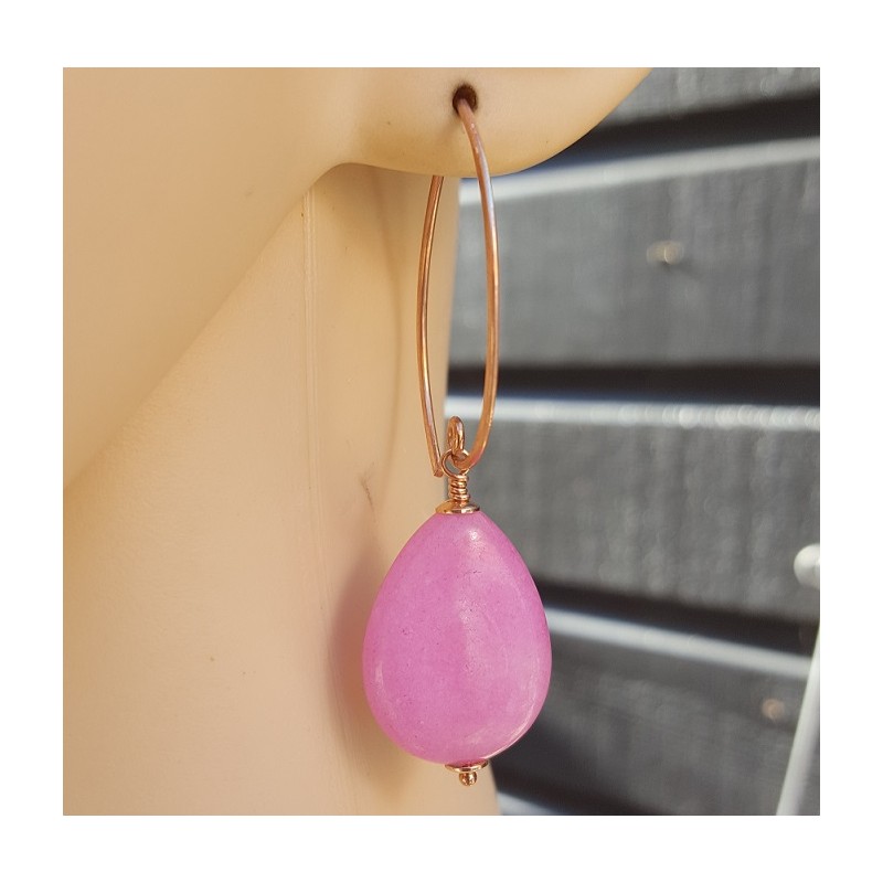Oorbellen met gladde roze Jade
