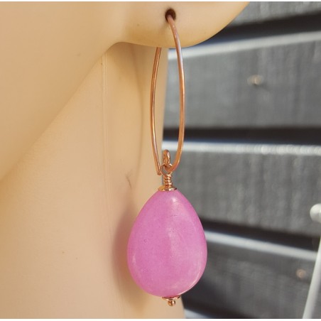 Oorbellen met gladde roze Jade