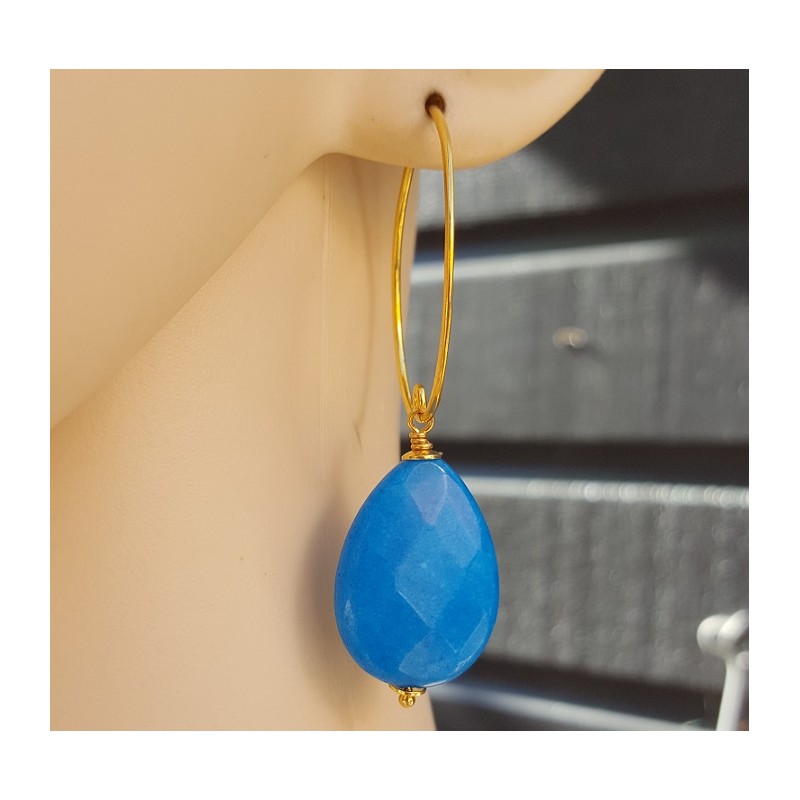 Oorbellen met facet oceaan blauwe Jade