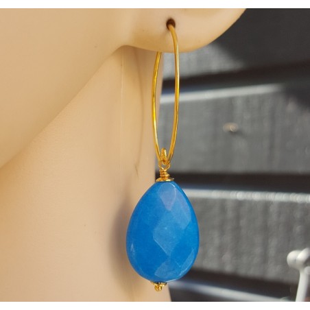 Oorbellen met facet oceaan blauwe Jade