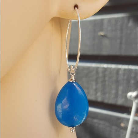 Oorbellen met gladde oceaan blauwe Jade