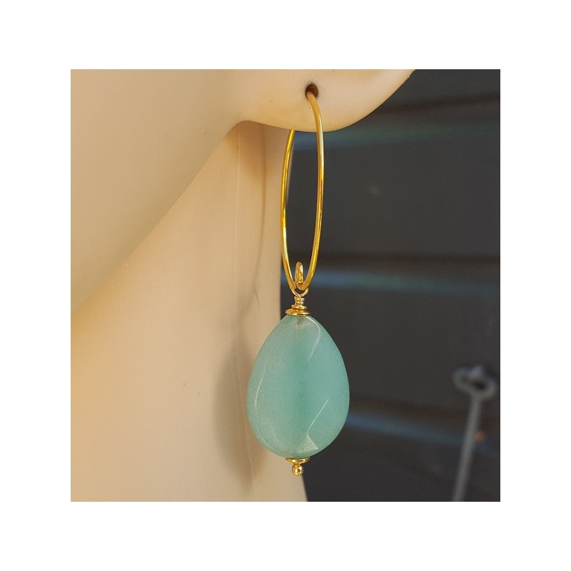Oorbellen met facet mint groene Jade