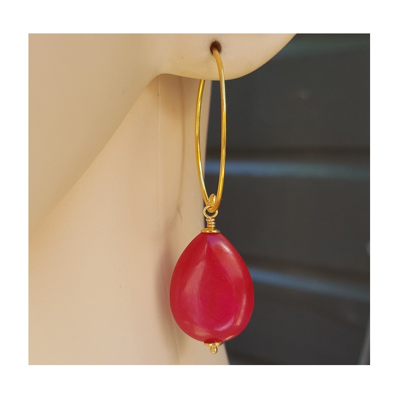 Oorbellen met gladde fuchsia roze Jade