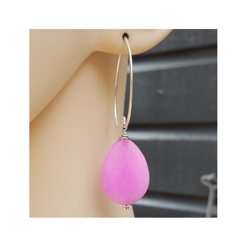 Oorbellen met facet licht roze Jade