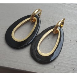 Creolen druppel hanger zwarte Buffelhoorn gouden binnenkant