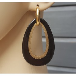 Creolen druppel hanger zwarte Buffelhoorn gouden binnenkant