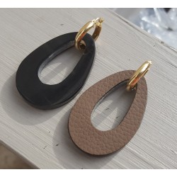 Creolen met Buffelhoorn hanger dubbel wear zwart / bruin leer