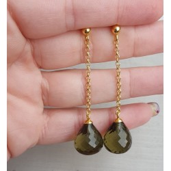 Lange oorbellen met grote groene Amethist quartz briolet