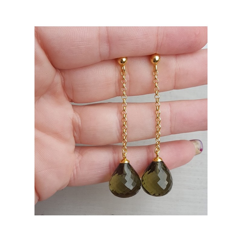Lange oorbellen met grote groene Amethist quartz briolet