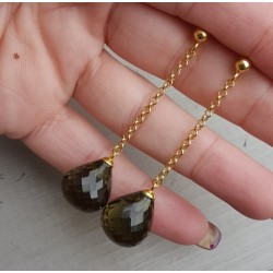 Lange oorbellen met grote groene Amethist quartz briolet