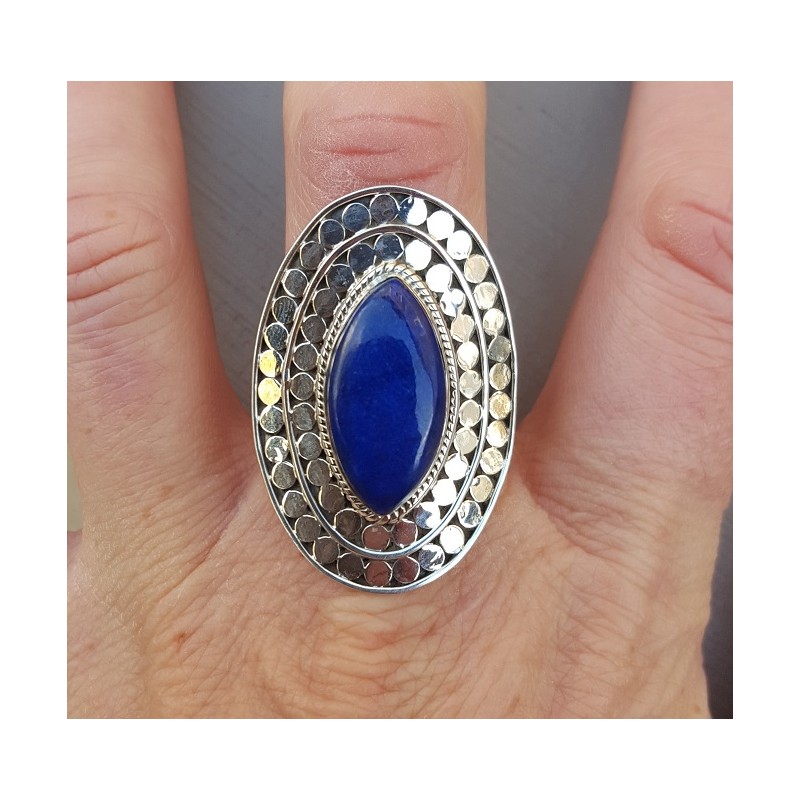 Zilveren ring gezet met marquise Lapis Lazuli verstelbaar