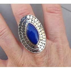 Zilveren ring gezet met marquise Lapis Lazuli verstelbaar