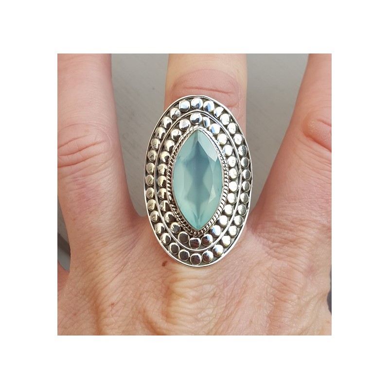 Zilveren ring met marquise aqua Chalcedoon verstelbaar