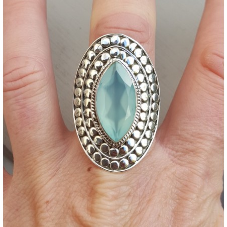 Zilveren ring met marquise aqua Chalcedoon verstelbaar