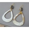 Vergulde oorbellen druzy Titanium en Buffelhoorn druppel