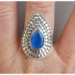 Zilveren ring druppelvormige blauw Chalcedony verstelbaar