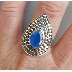 Zilveren ring druppelvormige blauw Chalcedony verstelbaar