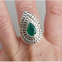 Zilveren ring druppelvormige groene Onyx verstelbaar
