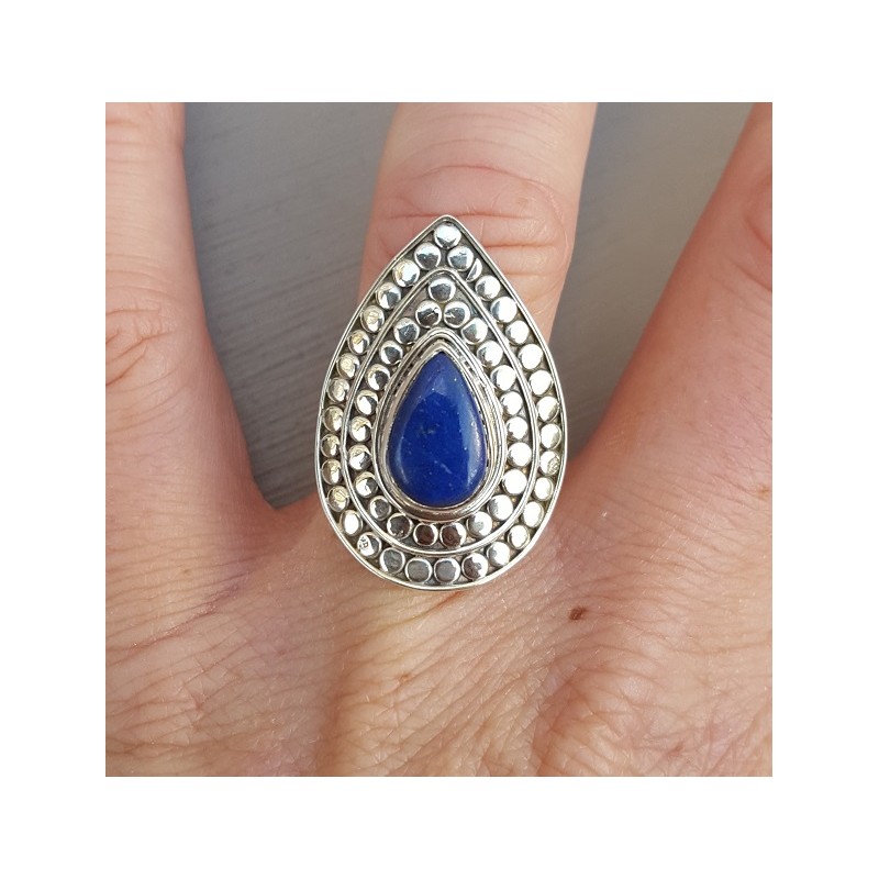 Zilveren ring druppelvormige Lapis Lazuli verstelbaar