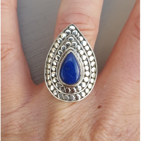 Zilveren ring druppelvormige Lapis Lazuli verstelbaar