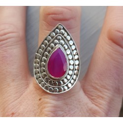 Zilveren ring druppelvormige roze Chalcedony verstelbaar