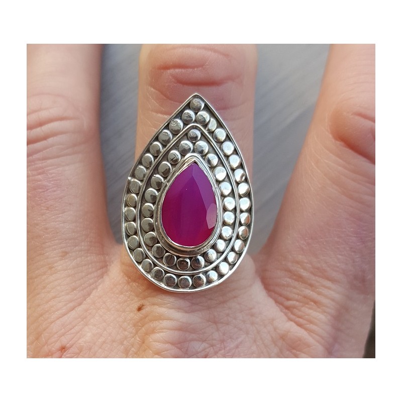Zilveren ring druppelvormige roze Chalcedony verstelbaar