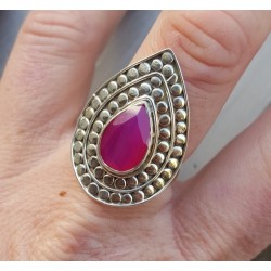 Zilveren ring druppelvormige roze Chalcedony verstelbaar