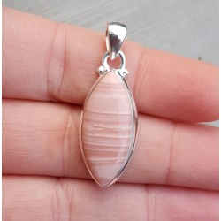 Zilveren hanger gezet met marquise cabochon roze Opaal