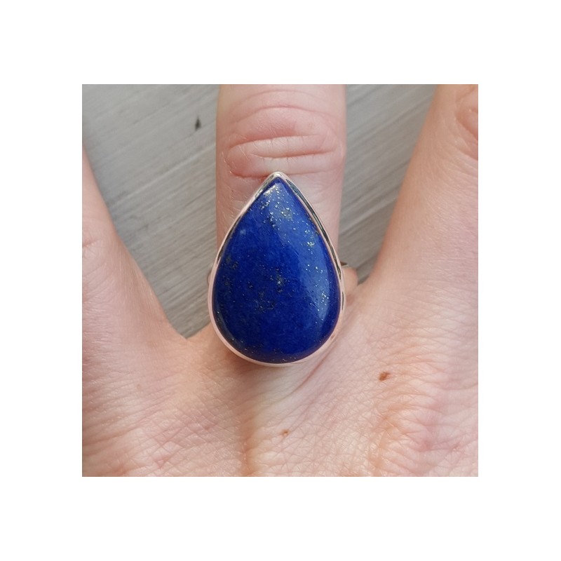 Zilveren ring met druppelvormige Lapis Lazuli maat 17.3
