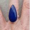 Zilveren ring met smalle druppelvormige Lapis Lazuli 17 mm