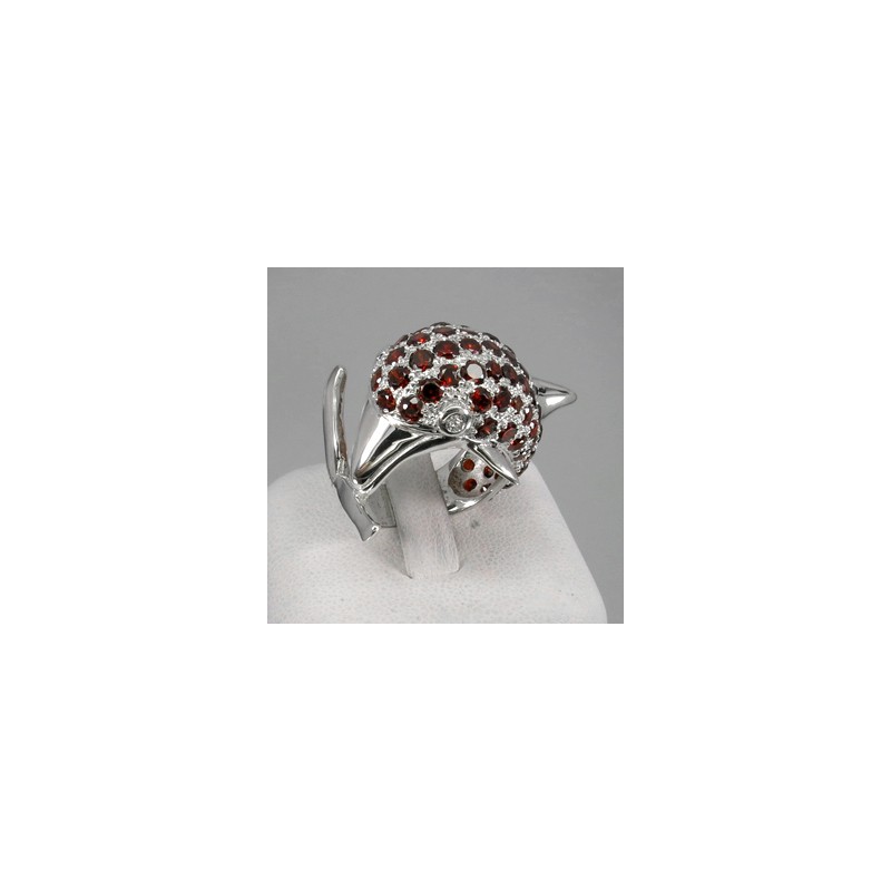 Zilveren ring dolfijn gezet met Granaten ring maat 17.5 mm