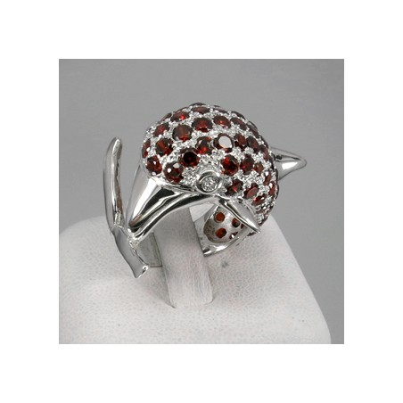 Zilveren ring dolfijn gezet met Granaten ring maat 17.5 mm