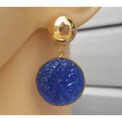 Vergulde oorbellen met ronde uitgesneden blauw Chalcedoon