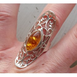 Zilveren ring met marquise Amber 17 mm