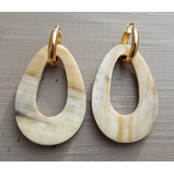 Creolen met Buffelhoorn hanger dubbel wear blank/ bruin leer