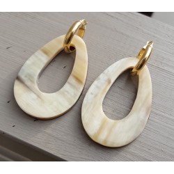 Creolen met Buffelhoorn hanger dubbel wear blank/ bruin leer