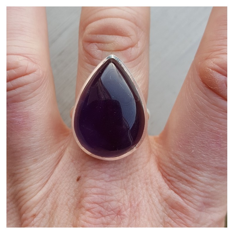 Zilveren ring met druppelvormige cabochon Amethist 19