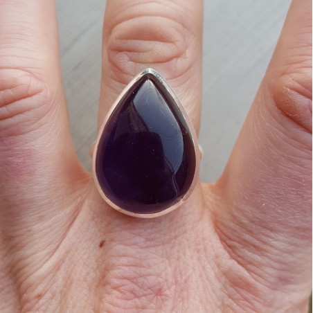 Zilveren ring met druppelvormige cabochon Amethist 19
