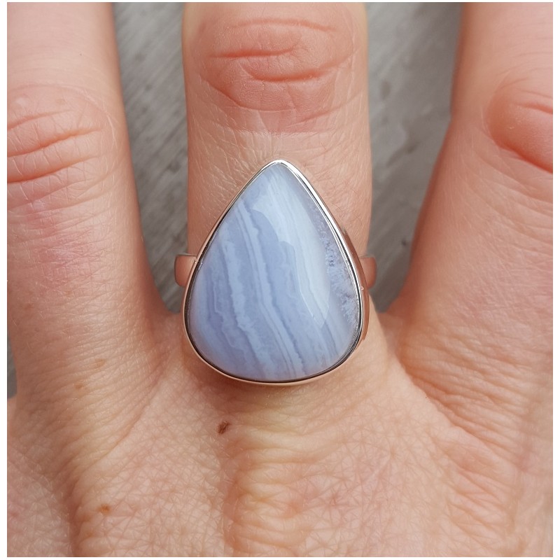 Zilveren ring gezet met blauw Lace Agaat maat 18.5