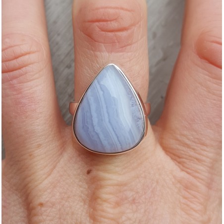 Zilveren ring gezet met blauw Lace Agaat maat 18.5