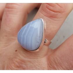 Zilveren ring gezet met blauw Lace Agaat maat 18.5