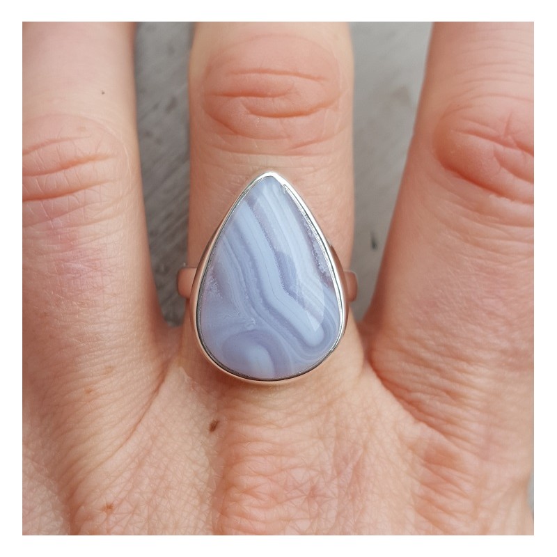 Zilveren ring gezet met blauw Lace Agaat 19