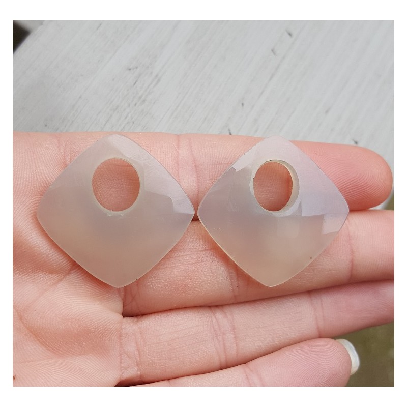 Creool hanger set vierkante grijze Chalcedoon